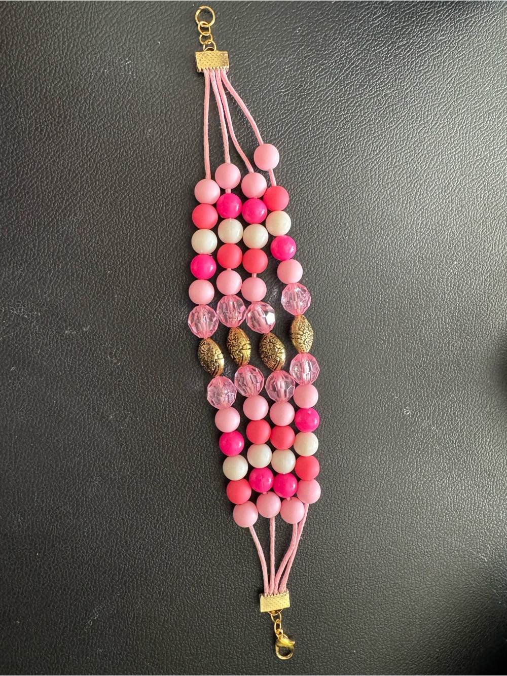 Pink Multi-Bead Bracelet with Gold Accents
